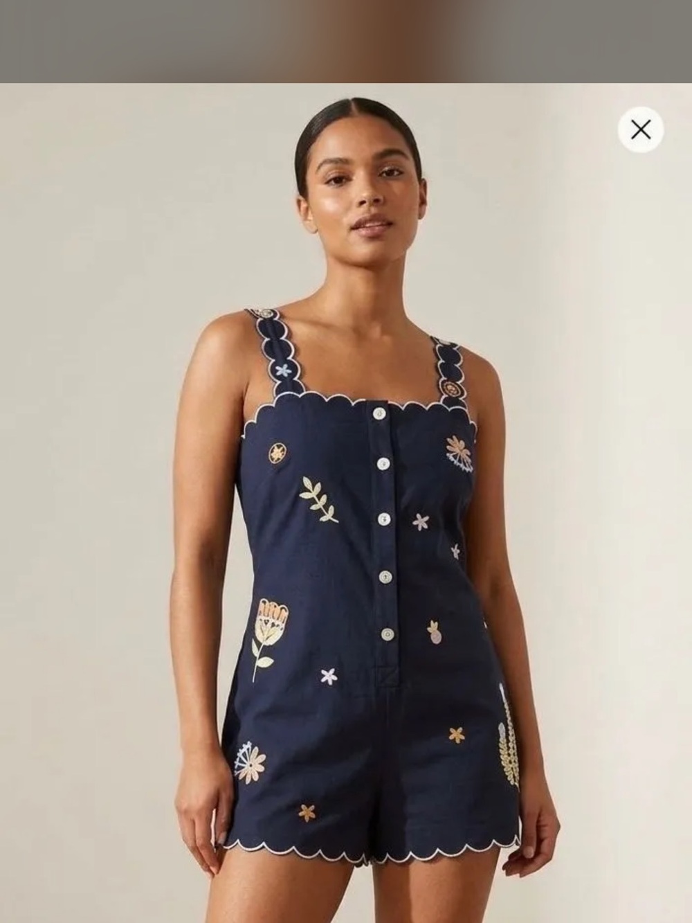 Nwt Mable Navy Embroidered Scallop Romper Medium